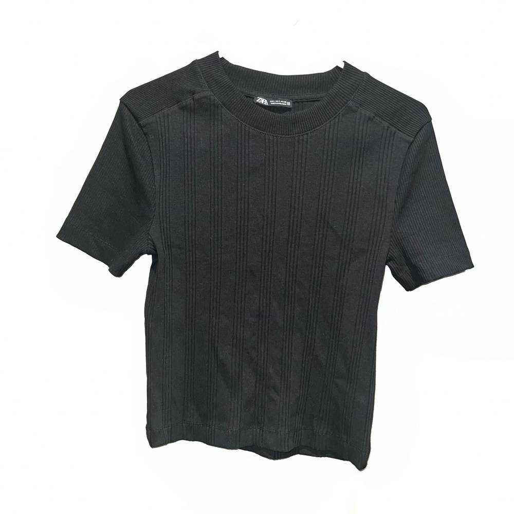 Zara Black Short Sleeve Knit Top